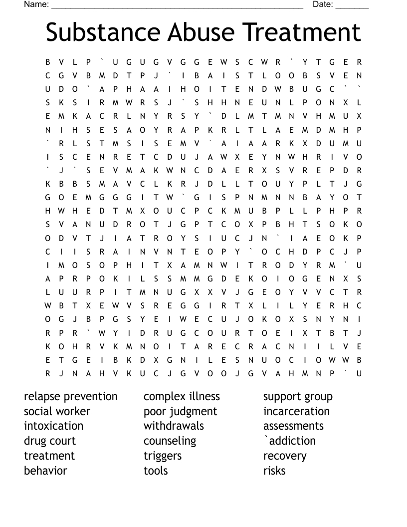 Substance Abuse Treatment Word Search - Wordmint for Substance Use Word Search Printable