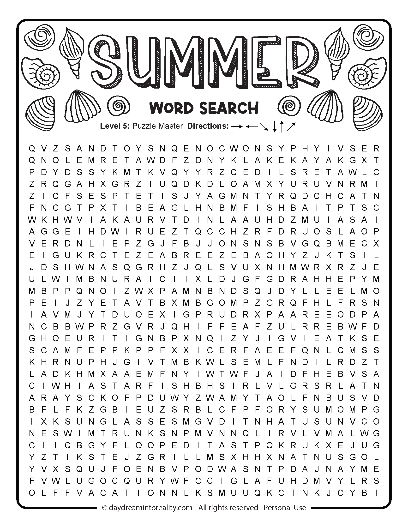Summer Word Search Free Pdf Printables | 6 Levels Of Difficulty for Free Printable Word Search 5th Grade