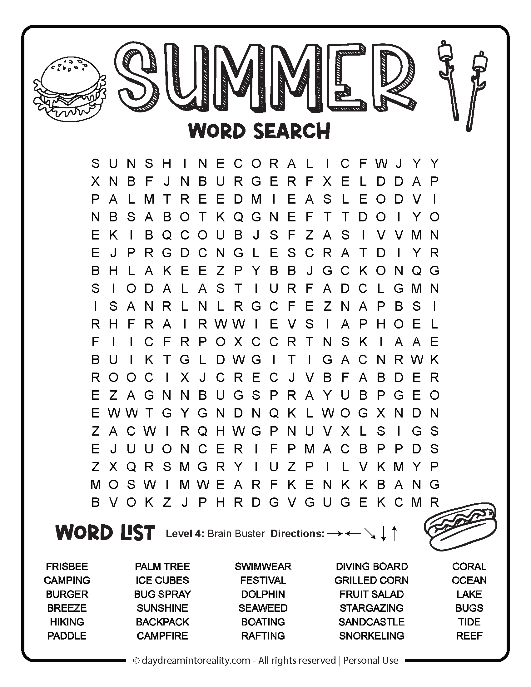 Summer Word Search Free Pdf Printables | 6 Levels Of Difficulty pertaining to Summer Large Print Word Search Printable