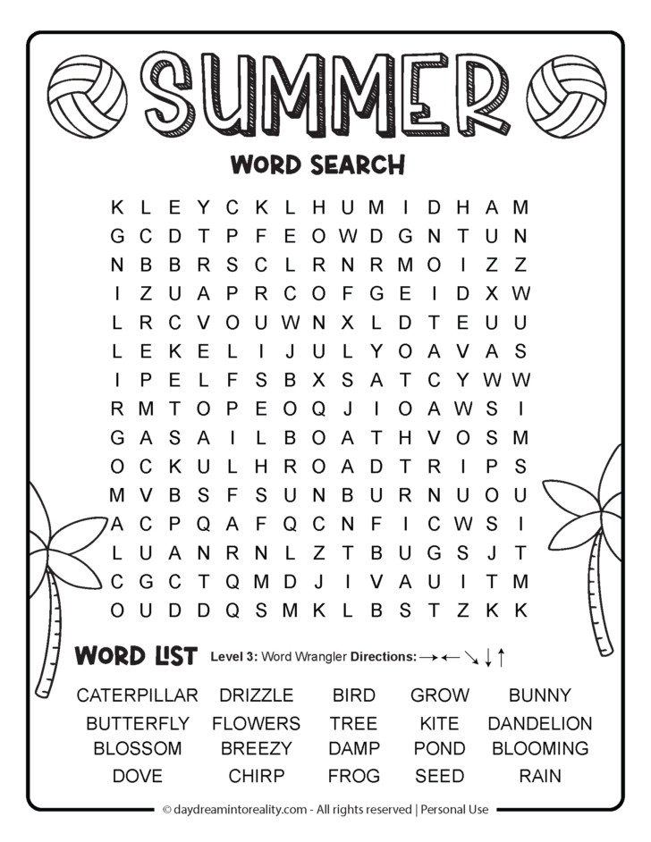 Summer Word Search Printable