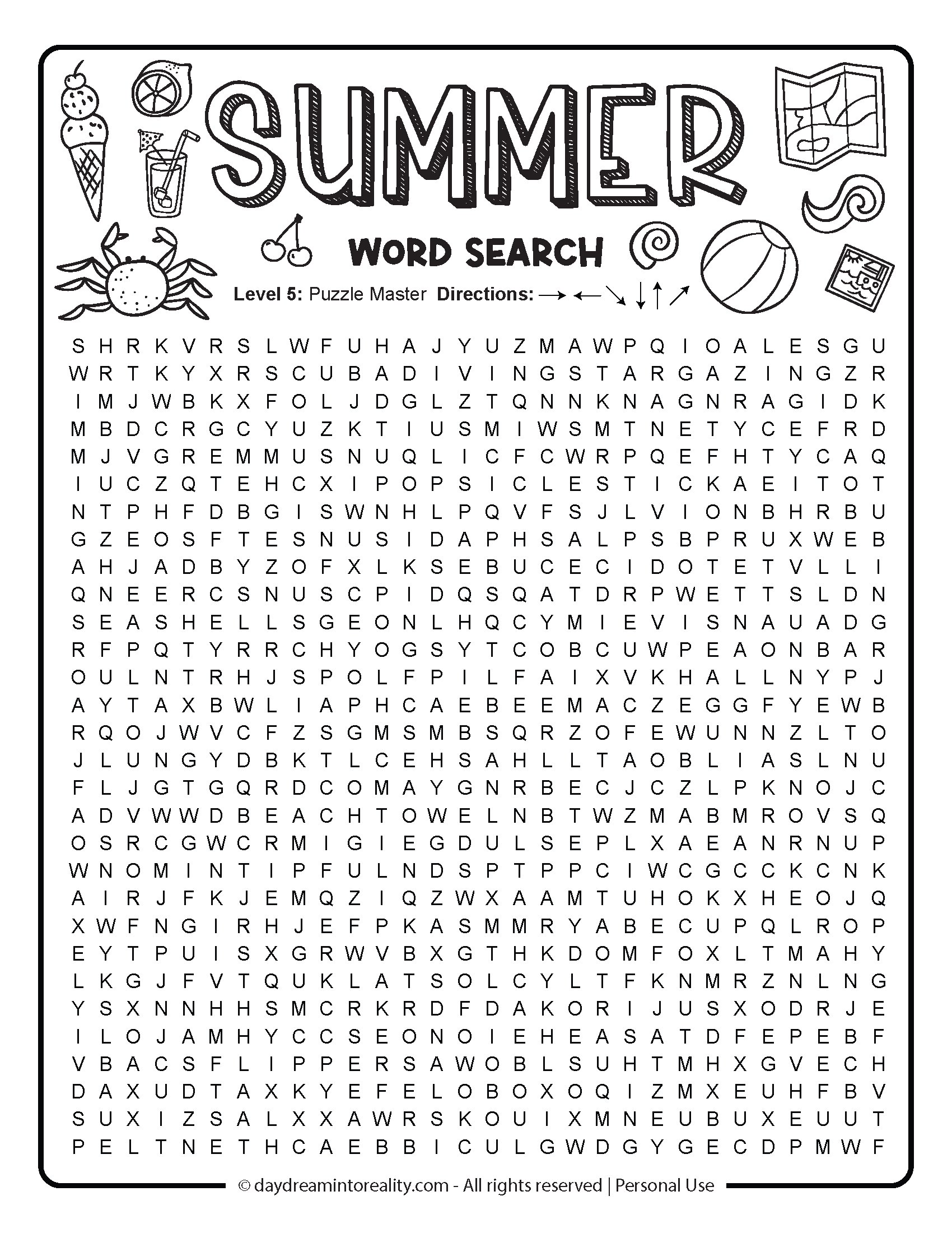 Summer Word Search Free Pdf Printables | 6 Levels Of Difficulty throughout 50 Word Word Search Free Printable