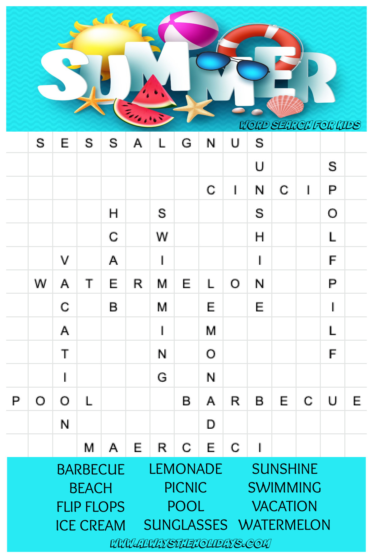 Summer Word Search Printable - Free Word Search &amp;amp; Answer Key for Summer Word Search Free Printable