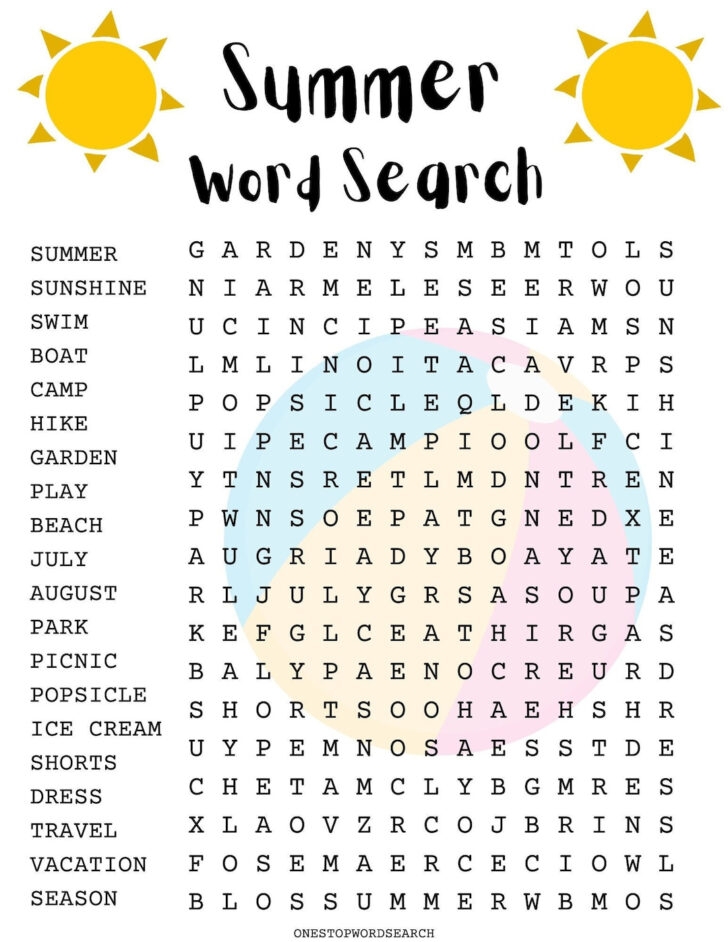 Free Printable Word Search Puzzles Summer Answers