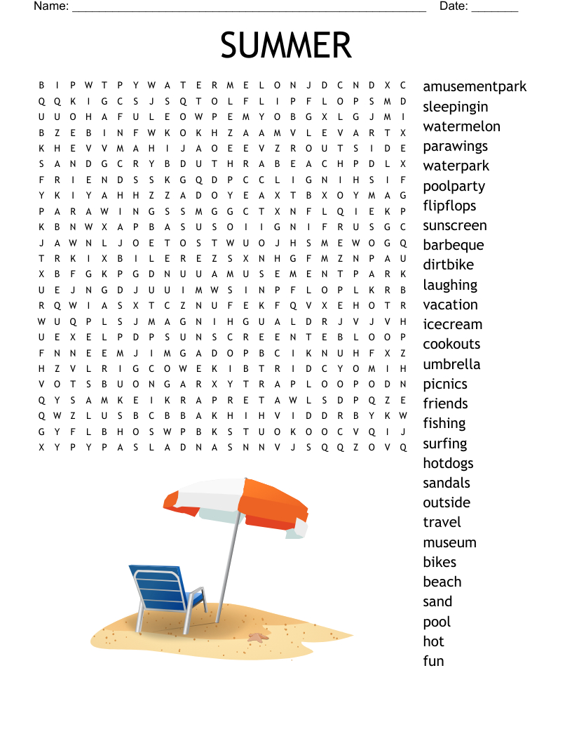 Summer Word Search - Wordmint within Printable Word Search About Summer