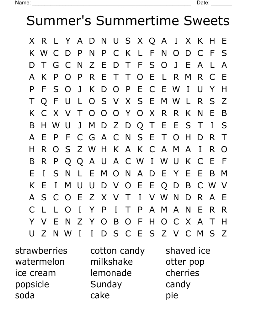 Summer&amp;#039;S Summertime Sweets Word Search - Wordmint for Summertime Word Search Printable