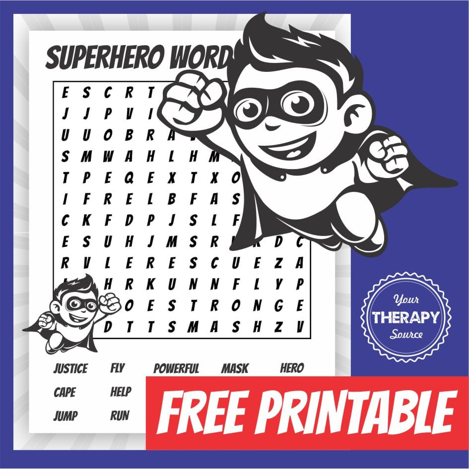 Super Hero Word Search -Free Printable - Your Therapy Source within Printable Superhero Word Search