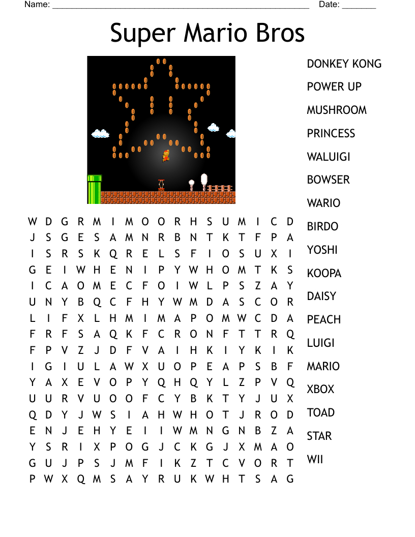 Super Mario Word Search - Wordmint for Mario Word Search Printable