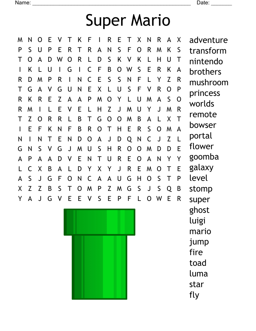 Super Mario Word Search - Wordmint inside Mario Word Search Printable