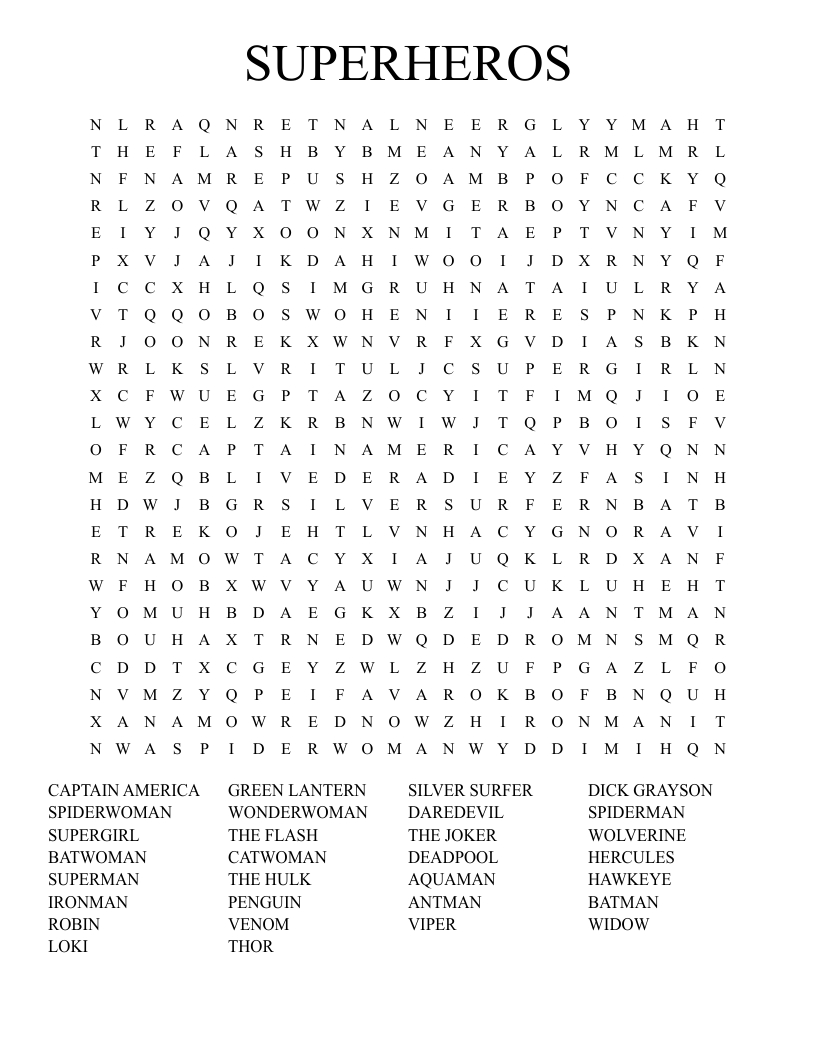 Superheros Word Search - Wordmint with Super Hero Word Search Printable