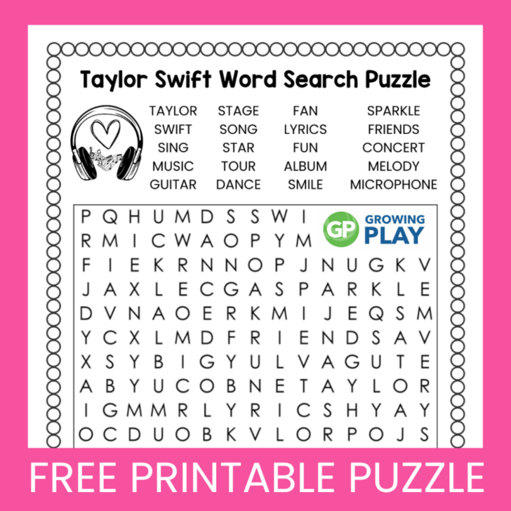 Taylor Swift Word Search Printable