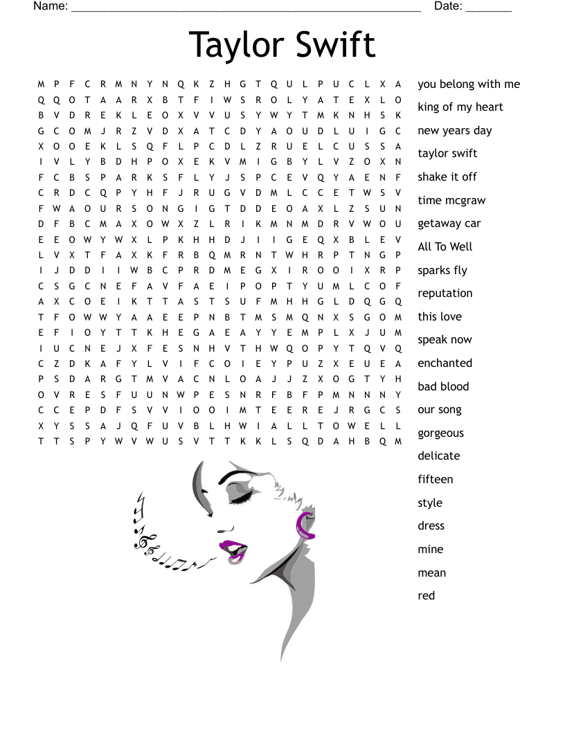 Taylor Swift Word Search - Wordmint with regard to Free Printable Word Search Taylor Swift