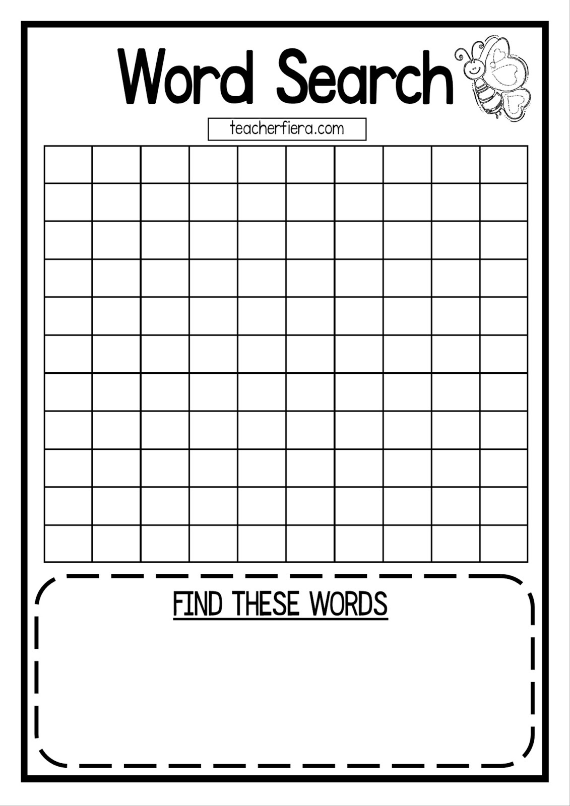 Teacherfiera: Word Search Templates (Coloured And Black And with regard to Teacherfiera Word Search Templates Colored and Black and White