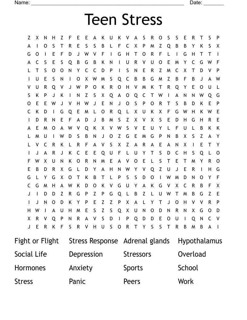 Teen Stress Word Search - Wordmint with regard to Printable Word Search For 14 Year Olds