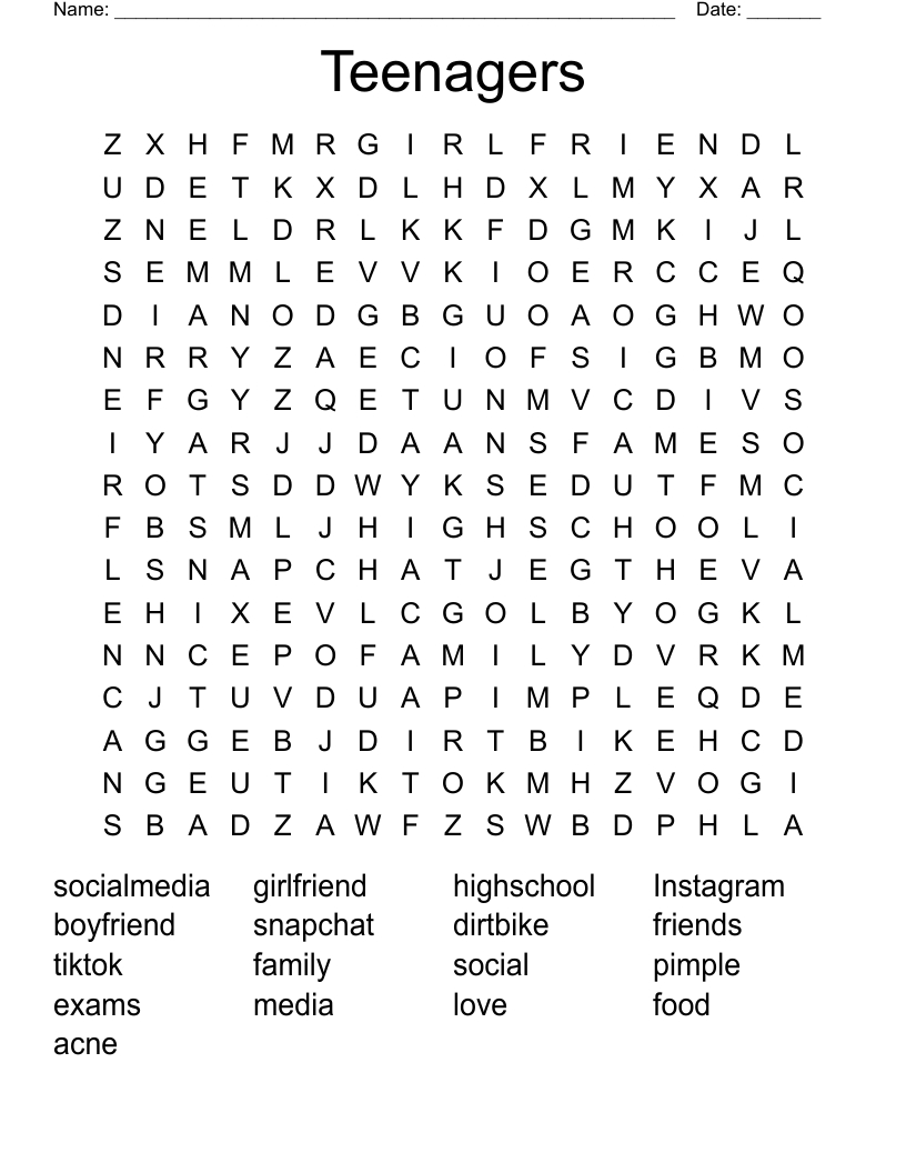 Teenagers Word Search - Wordmint in Free Printable Word Searches For Teenagers