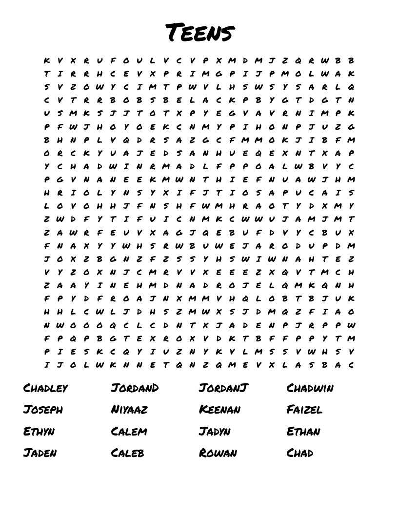 Teens Word Search - Wordmint inside Word Search For Teenager Printable