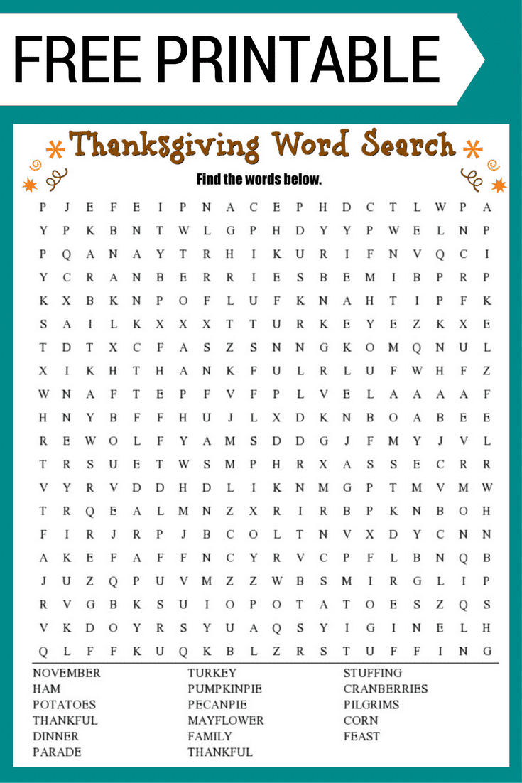 Thanksgiving Word Search (Free Printable!) in Hard Thanksgiving Word Search Printable