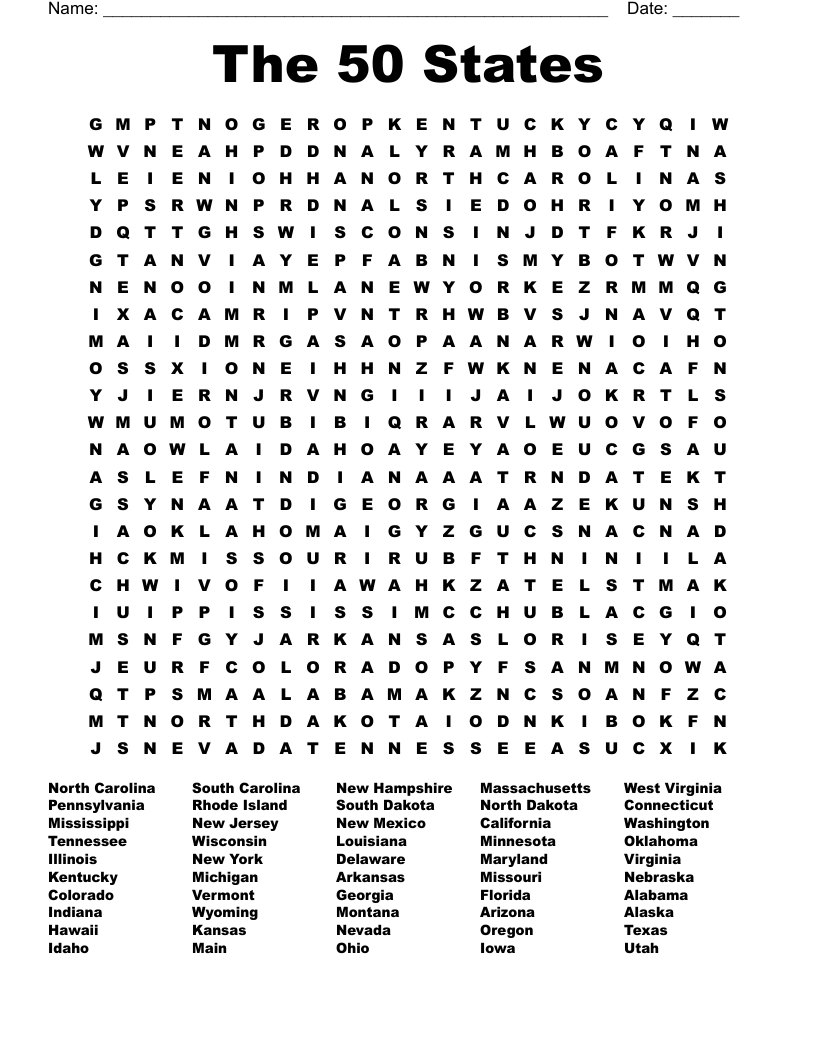 The 50 States Word Search - Wordmint in Printable Word Search 50 States