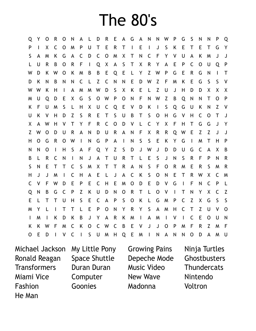The 80&amp;#039;S Word Search - Wordmint with regard to 80s Word Search Printable