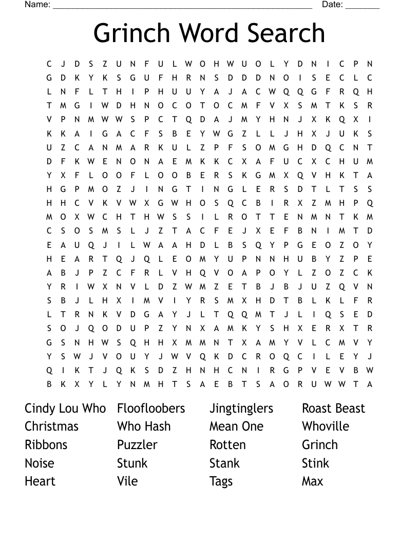 The Grinch Word Search - Wordmint with regard to Grinch Word Search Printable