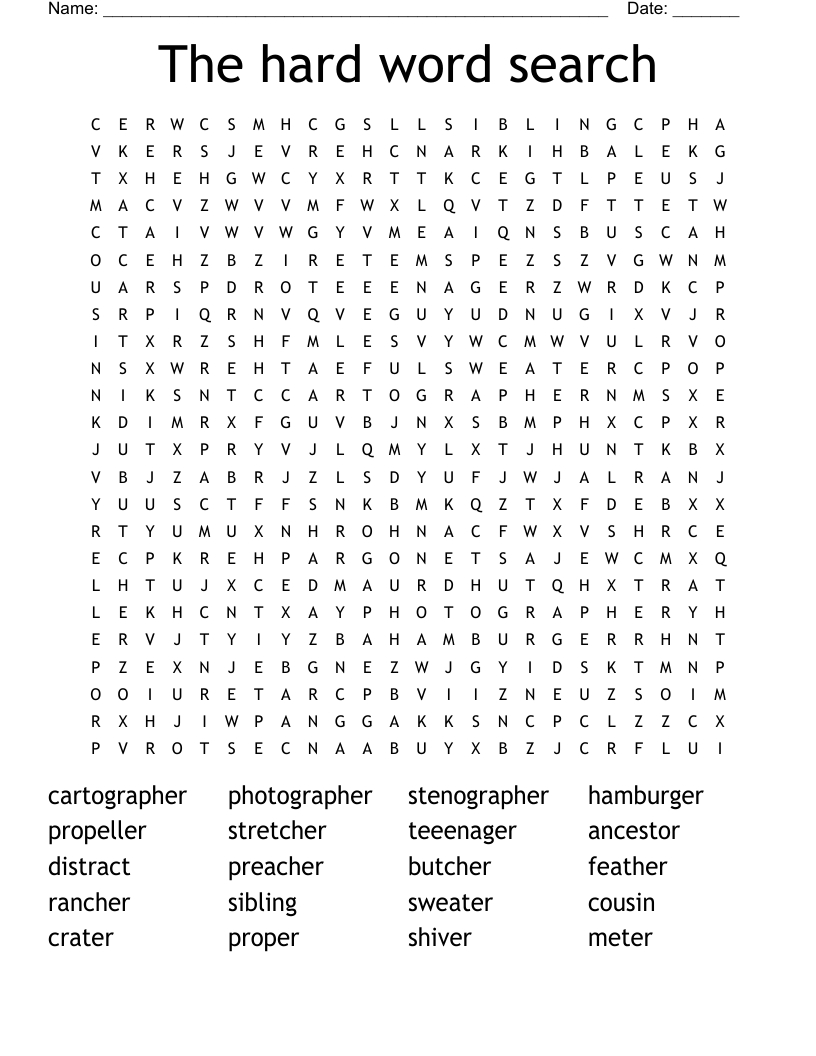 The Hard Word Search - Wordmint in Difficult Advanced Word Search Printable