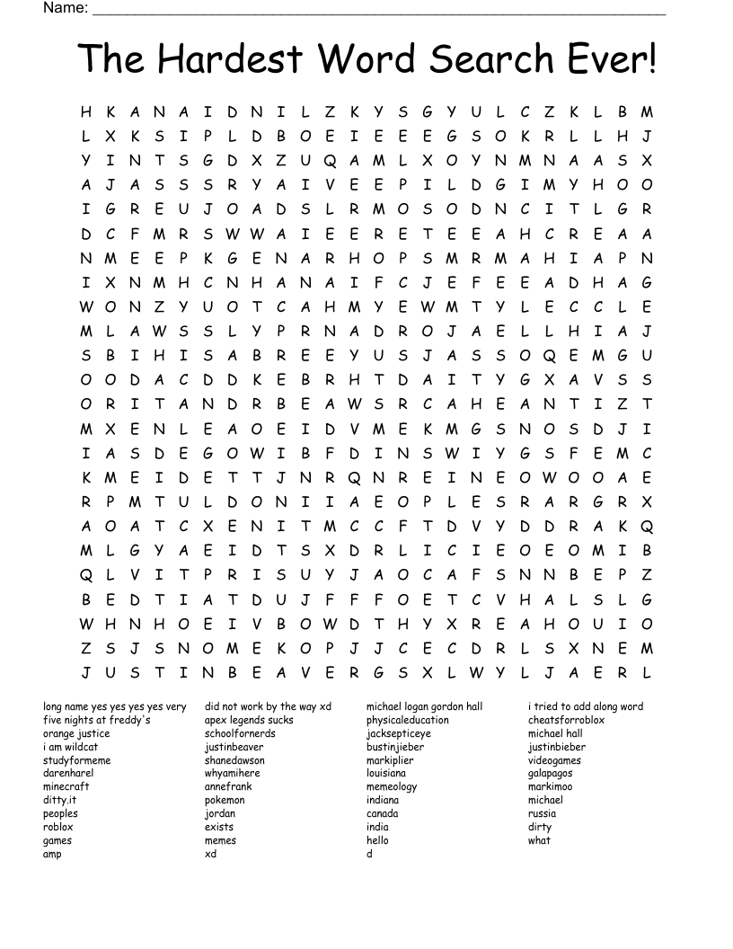 The Hardest Word Search Ever! - Wordmint for Hardest Word Search in the World Printable