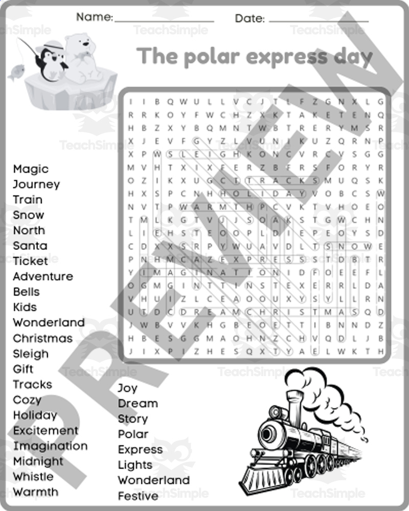 The Polar Express Day Word Search Puzzle Worksheets Activity within Polar Express Word Search Free Printable