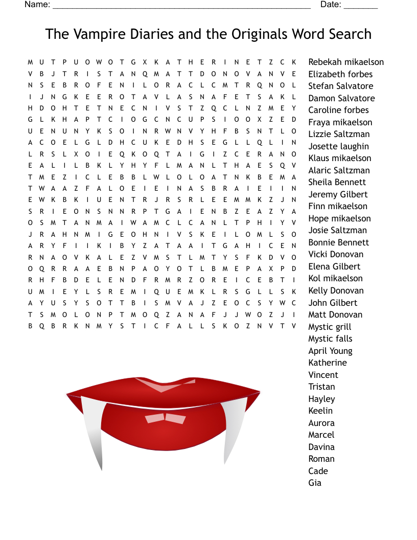 The Vampire Diaries And The Originals Word Search - Wordmint throughout Vampire Diaries Word Search Printable
