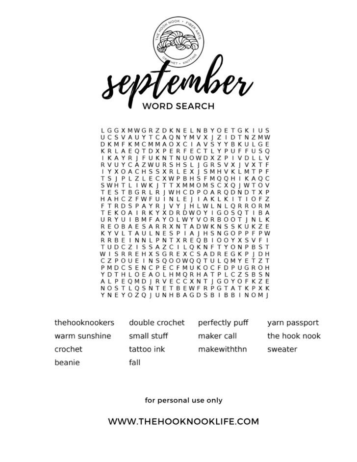 September Printable Word Search