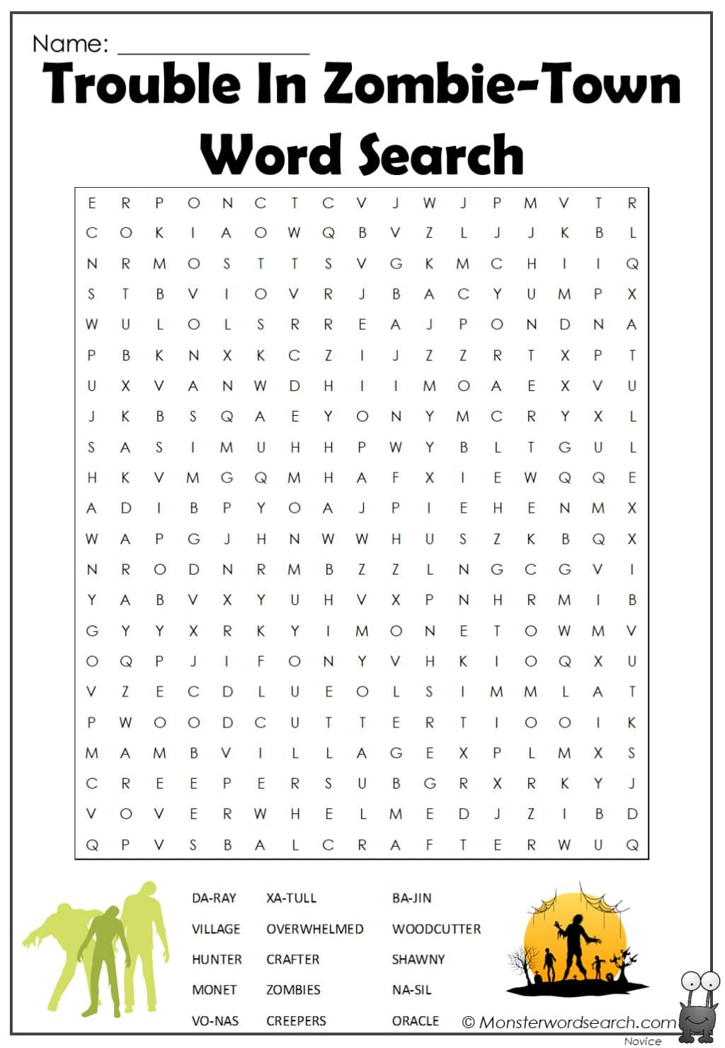 Trouble In Zombie Town Word Search - Monster Word Search for Zombie Word Search Printable