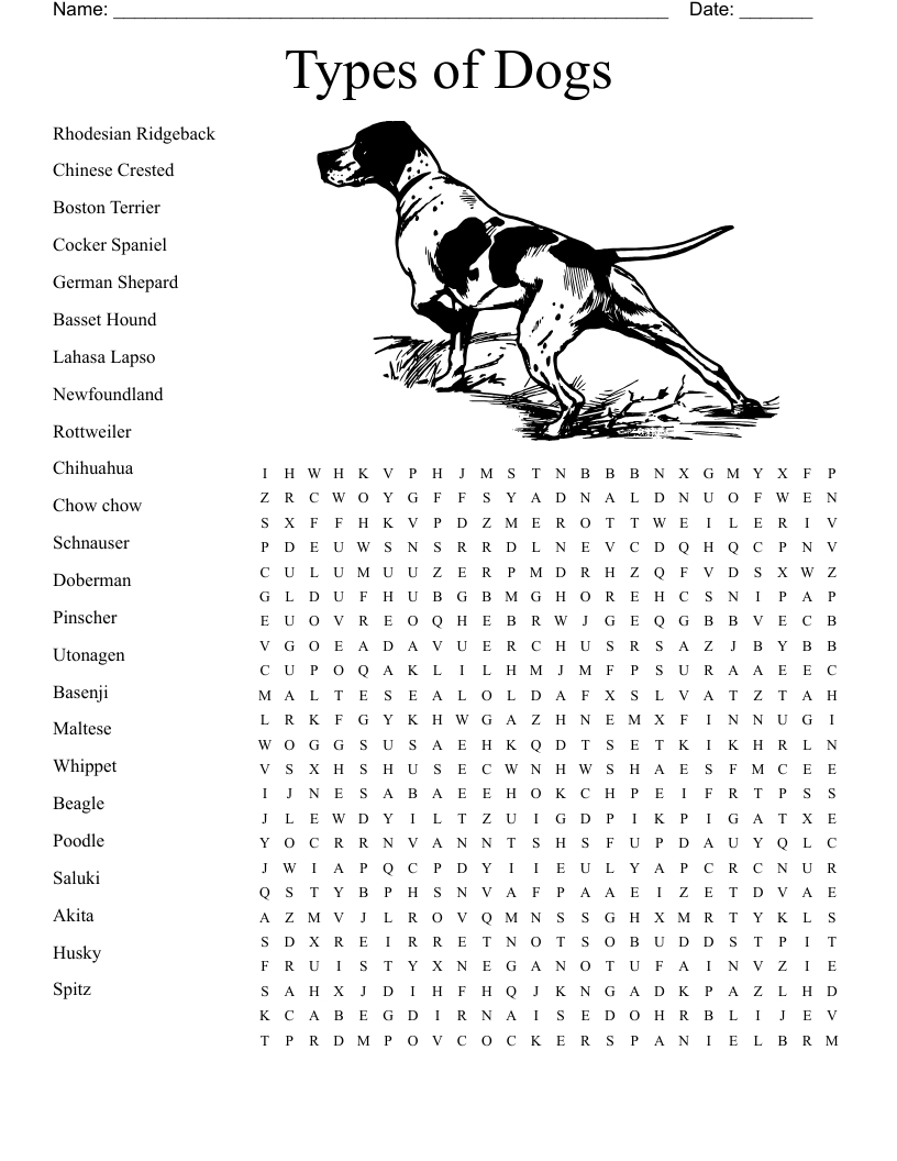 Types Of Dogs Word Search - Wordmint for Free Printable Word Search Puzzles Dogs