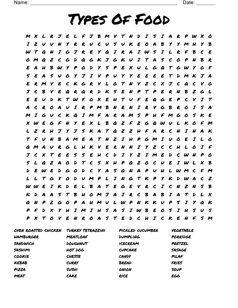 Types Of Food Word Search - Wordmint with regard to Food Word Search Printable
