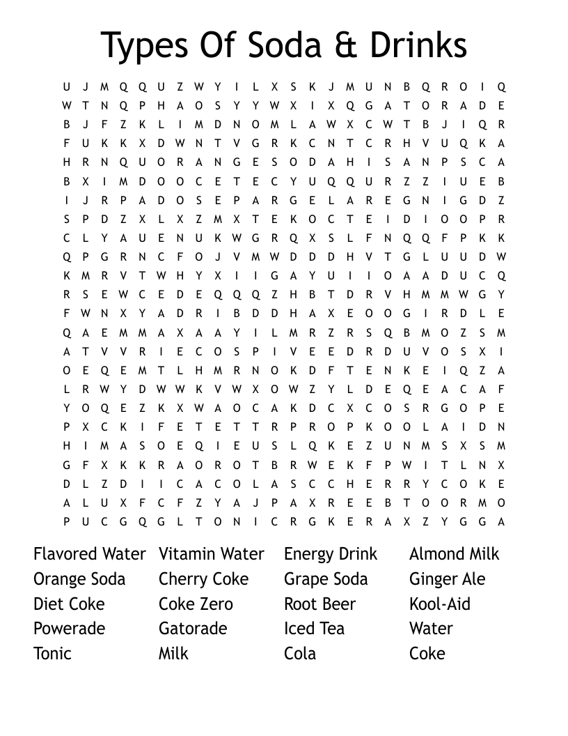 Types Of Soda &amp;amp; Drinks Word Search - Wordmint pertaining to Printable Word Search Examples