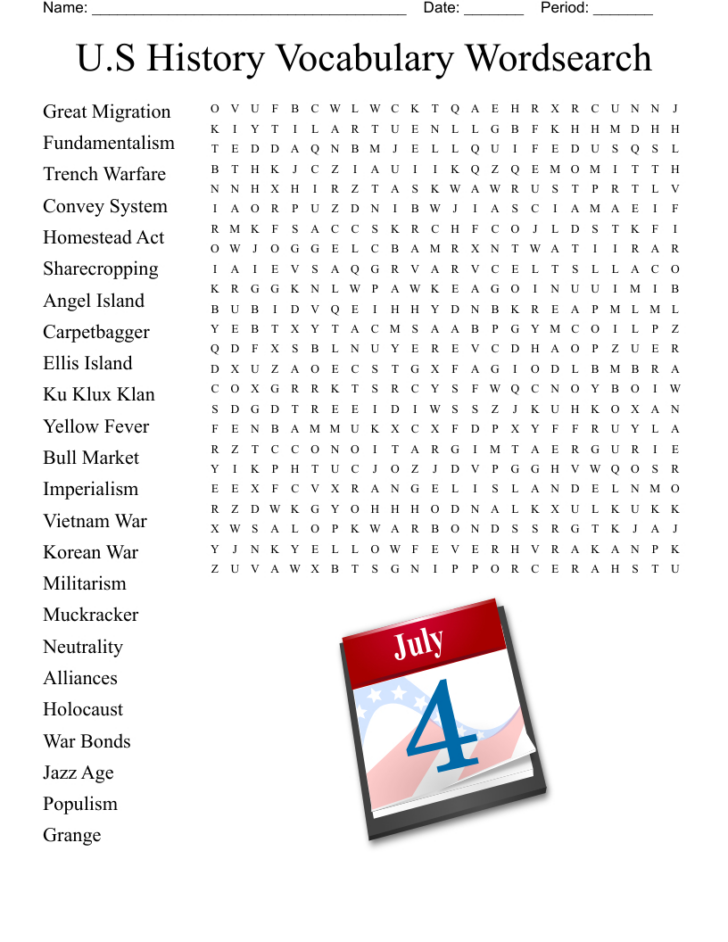 US History Word Search Printable
