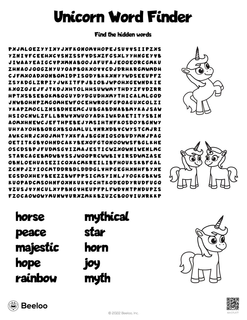 Unicorn-Themed Word Searches • Beeloo Printable Crafts And throughout Unicorn Word Search Printable