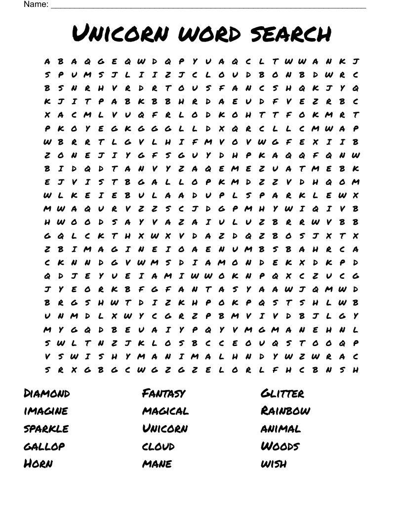 Unicorn Word Search - Wordmint inside Unicorn Word Search Printable