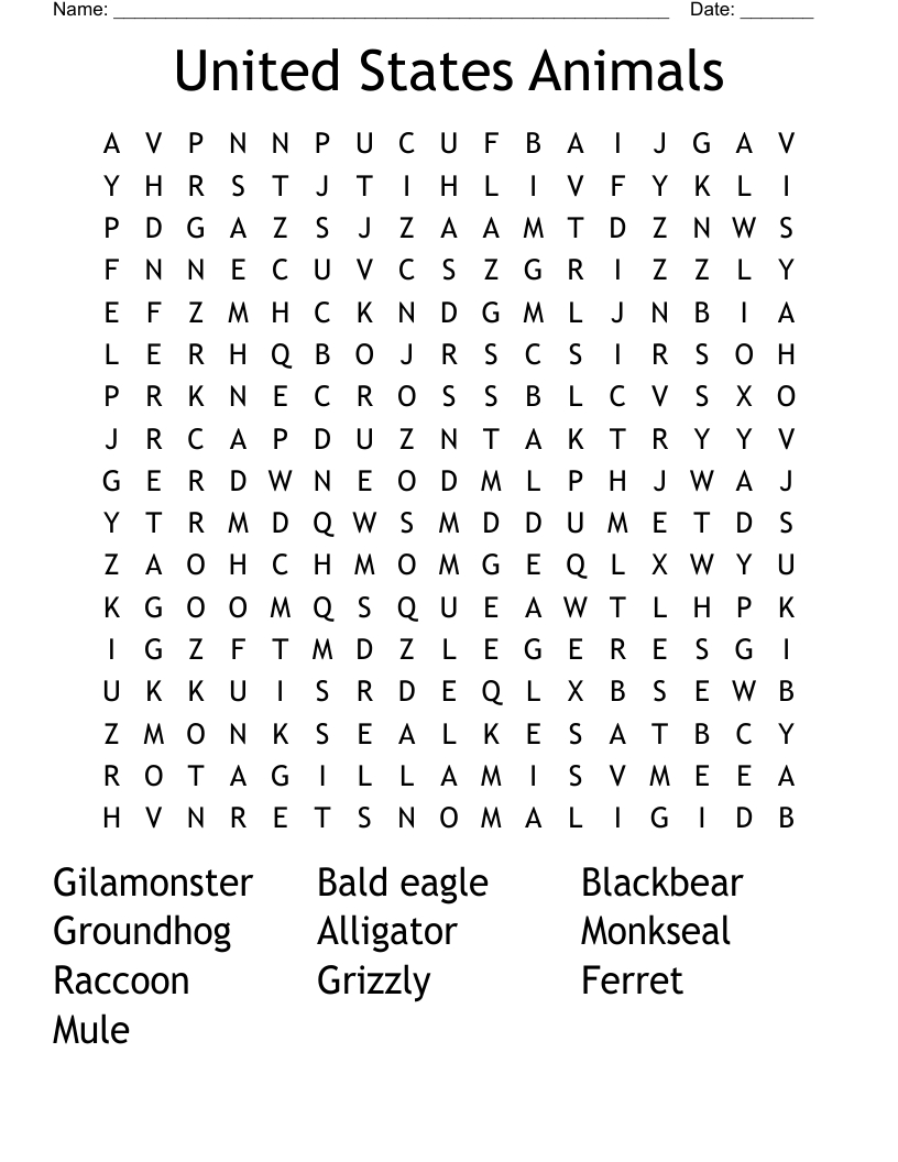 United States Animals Word Search - Wordmint inside Free Printable Word Search Puzzles Usa States