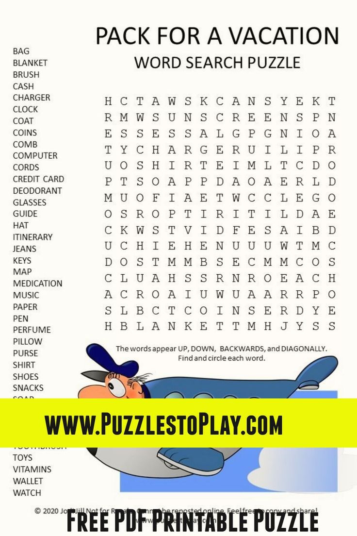 Vacation Packing Word Search Puzzle - Puzzles To Play inside Printable Word Search Pack