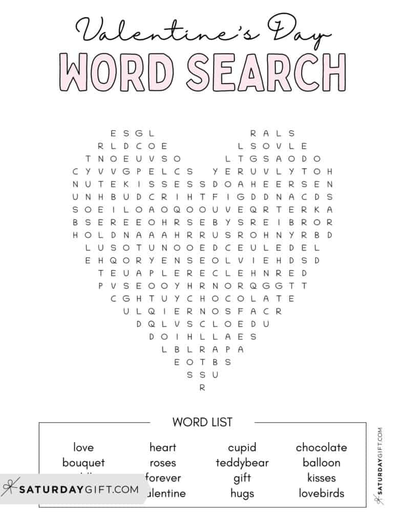 Valentine&amp;#039;S Day Word Search - Cute &amp;amp; Free Printables | Saturdaygift within Free Daily Printable Word Search Puzzles