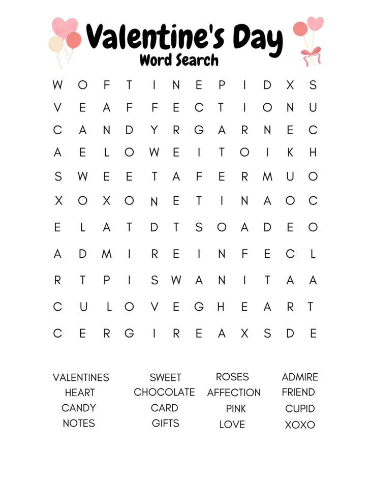Valentine Word Search Printable