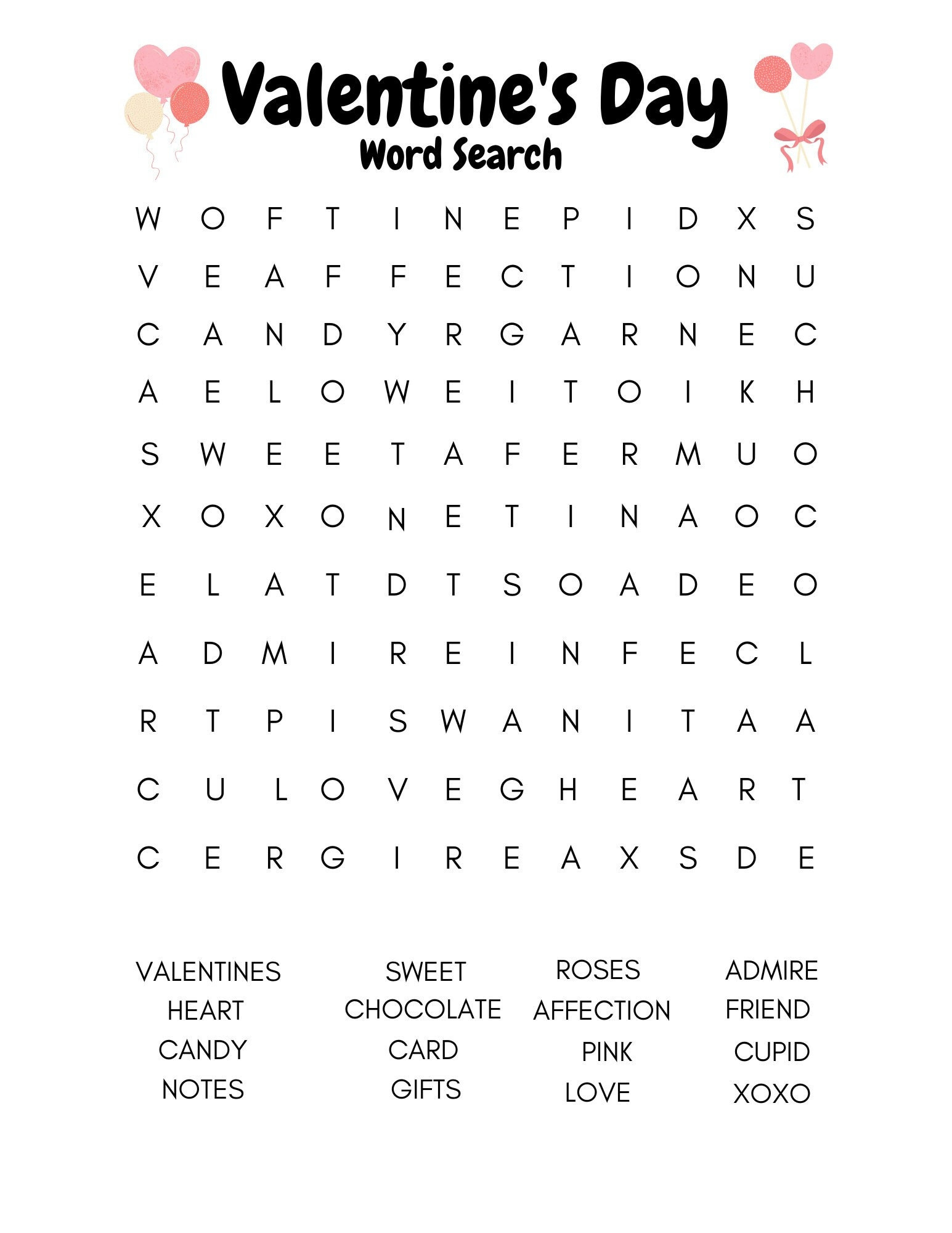Valentine&amp;#039;S Day Word Search - Etsy throughout Valentine Word Search Printable