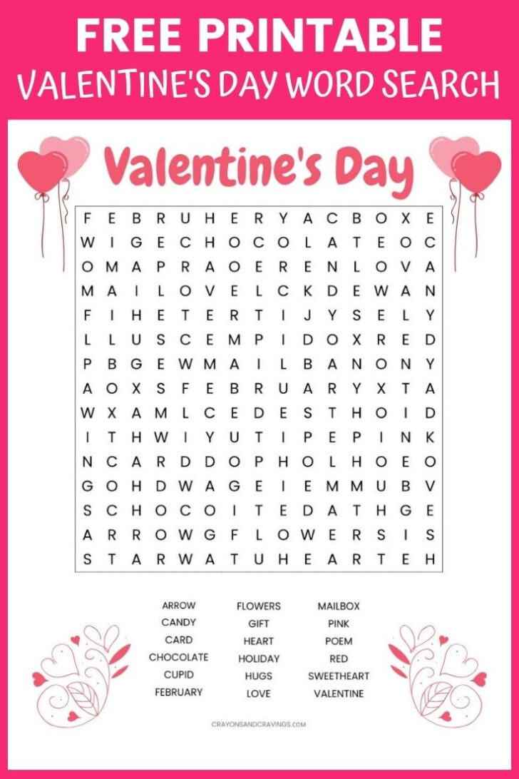 Valentine’s Day Word Search Free Printable