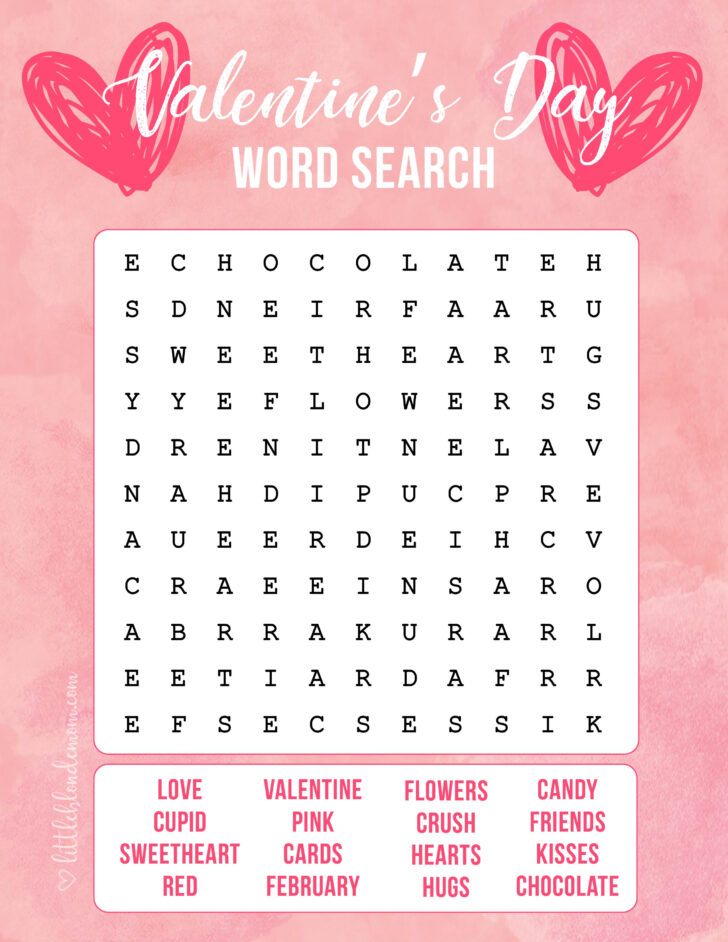 Printable Word Search Valentine’s Day