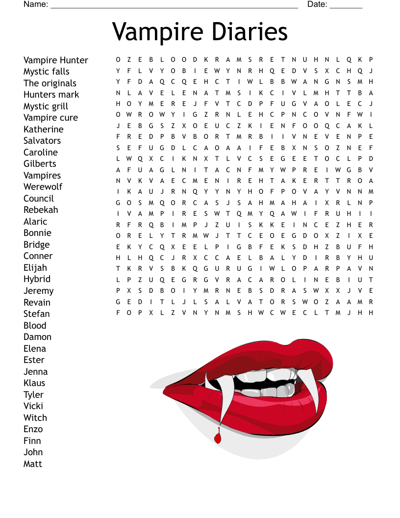 Vampire Diaries Word Search - Wordmint intended for Vampire Diaries Word Search Printable
