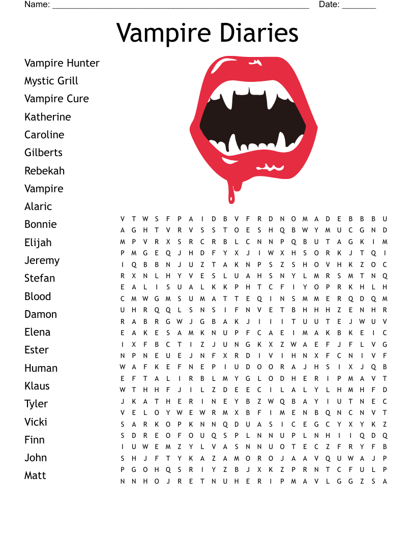 Vampire Diaries Word Search - Wordmint with regard to Vampire Diaries Word Search Printable