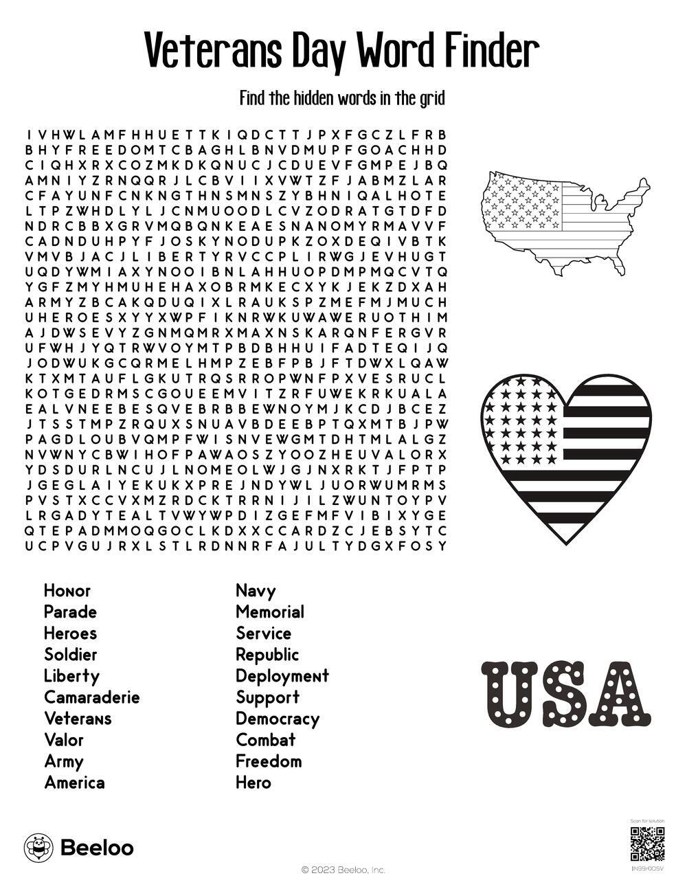 Veterans Day-Themed Word Searches • Beeloo Printable Crafts And inside Veterans Day Word Search Free Printable