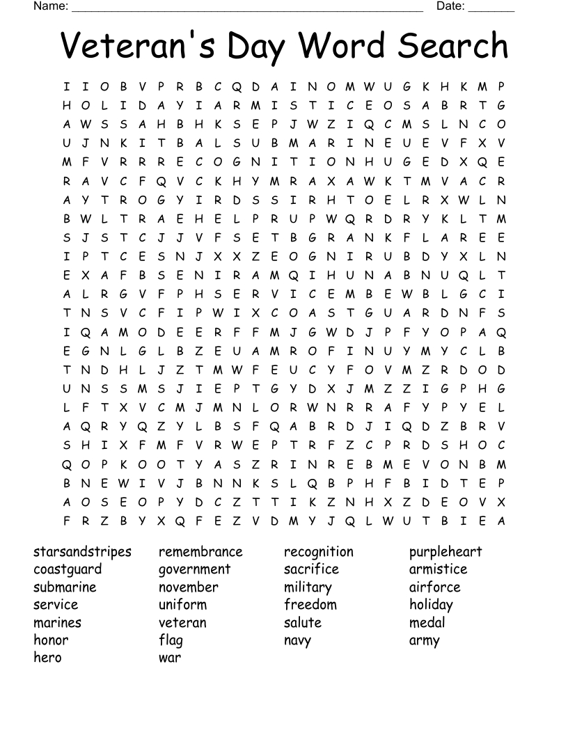 Veteran&amp;#039;S Day Word Search - Wordmint inside Veterans Day Word Search Printable
