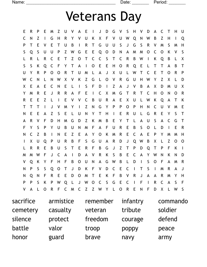 Veterans Day Word Search - Wordmint inside Word Search Veterans Day Printable