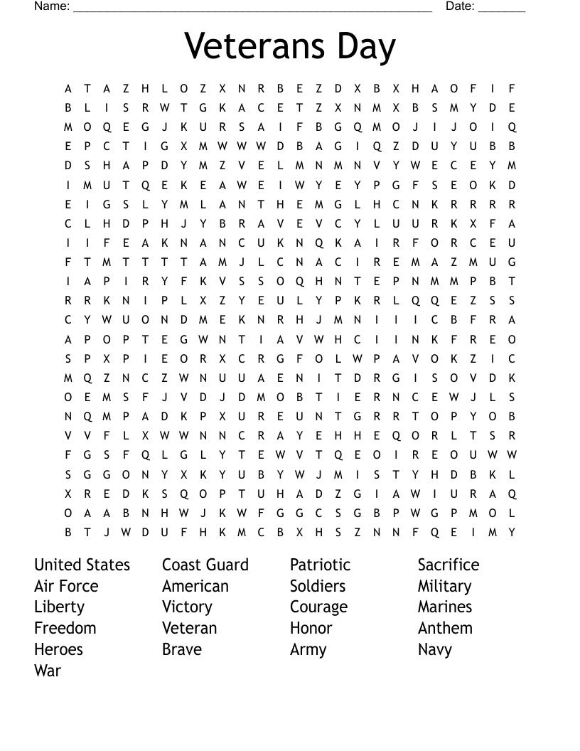 Veterans Day Word Search - Wordmint intended for Free Veterans Day Word Search Printable