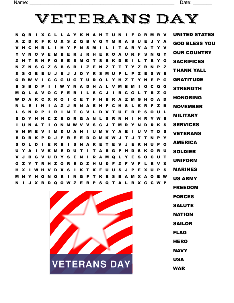 Veterans Day Word Search - Wordmint intended for Veterans Day Word Search Free Printable