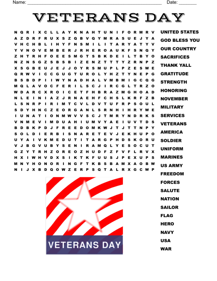 Printable Veterans Day Word Search